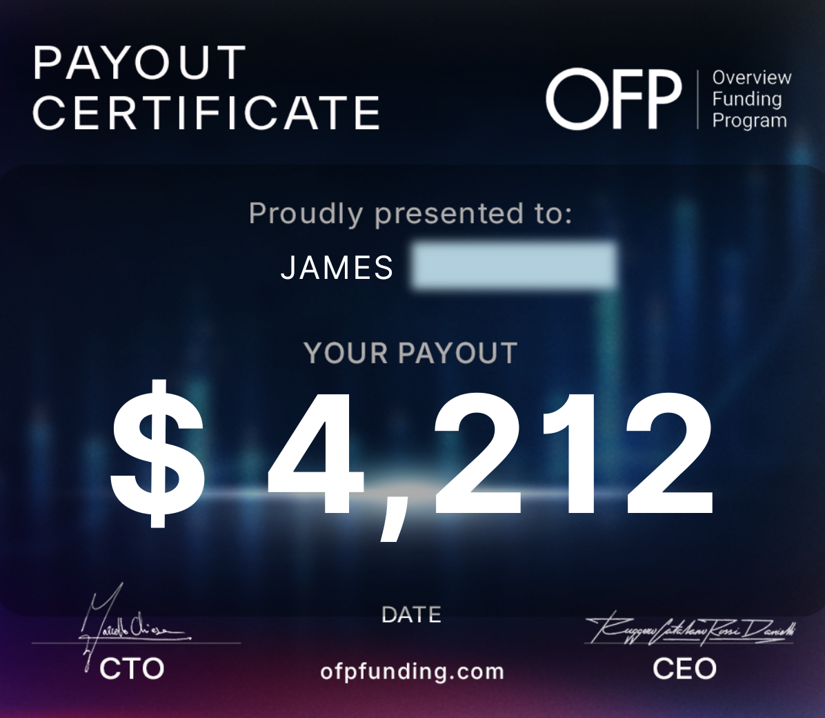Payout certificate — $4,212
