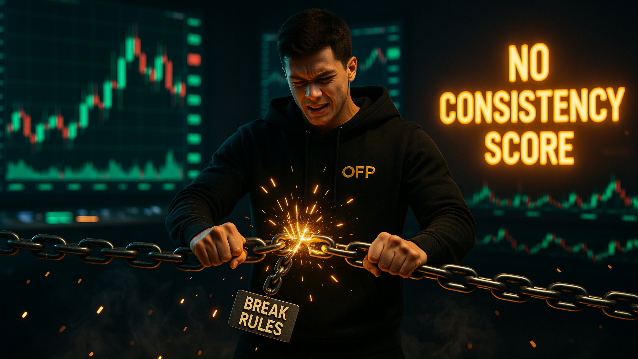 Trader breaking free from rules — no consistency score